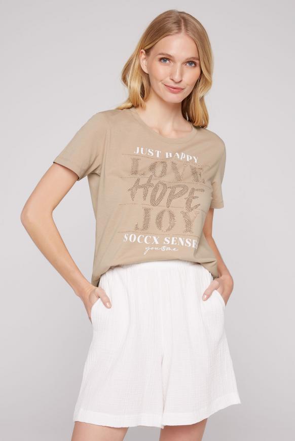 T-Shirt mit Wording aus Glitzersteinen sandpaper