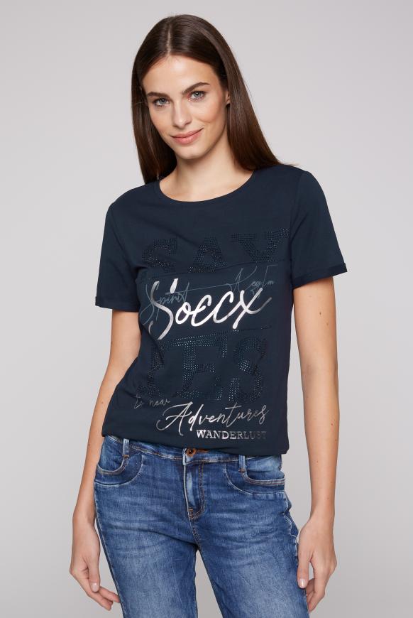 T-Shirt mit Wording aus Schmucksteinen horizon navy