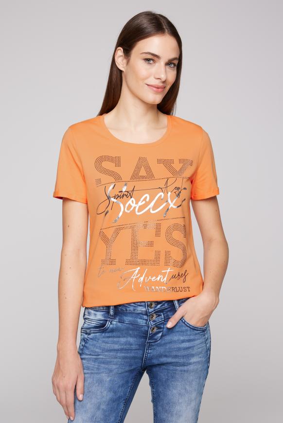 T-Shirt mit Wording Print apricot blush