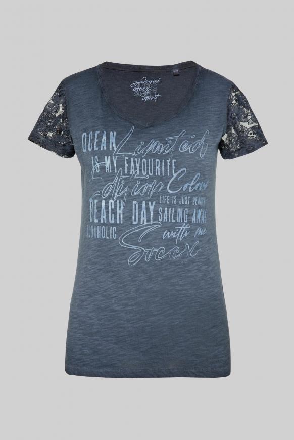 T-Shirt Oil Dyed mit Ärmeln aus Spitze