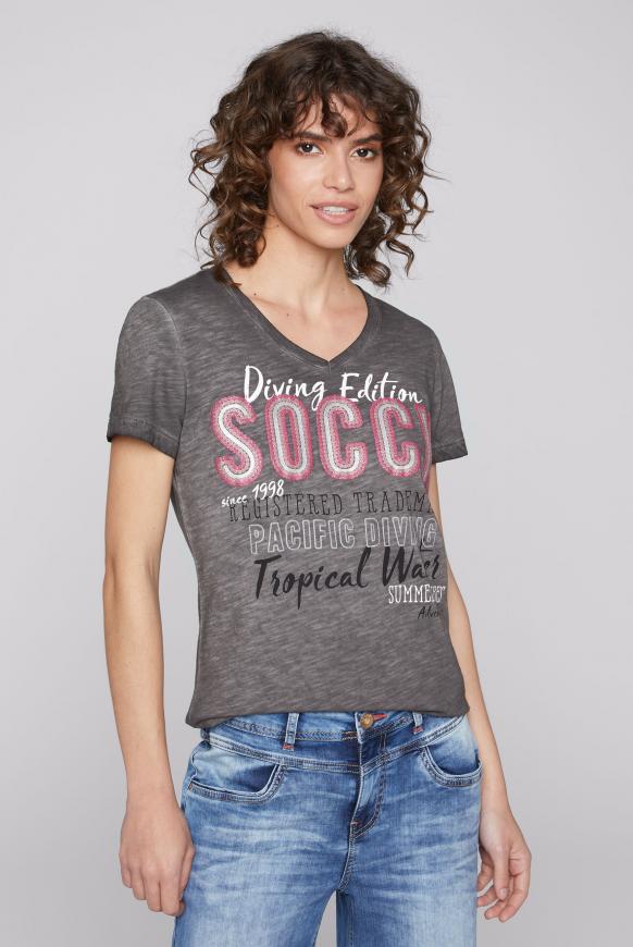T-Shirt Oil Dyed mit Logo Print