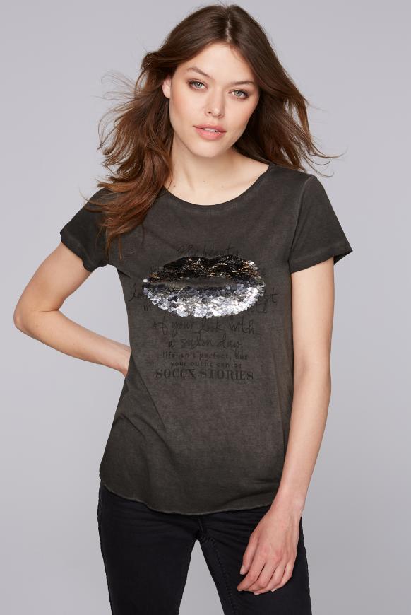 T-Shirt Oil Dyed mit Pailletten-Artwork
