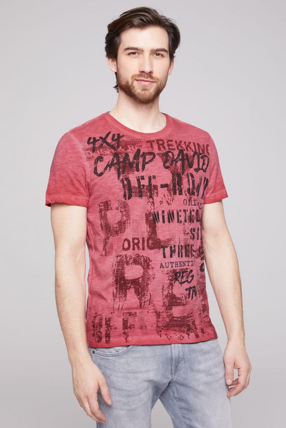 T-Shirt Oil Dyed mit Vintage Print red orange