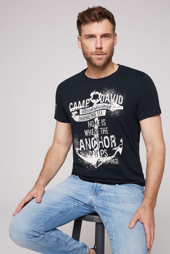 T-Shirt Rundhals mit Anker-Print blue navy