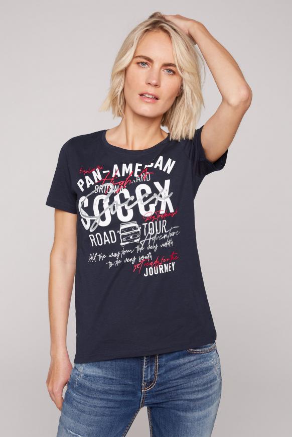 T-Shirt Rundhals mit Label Print blue navy