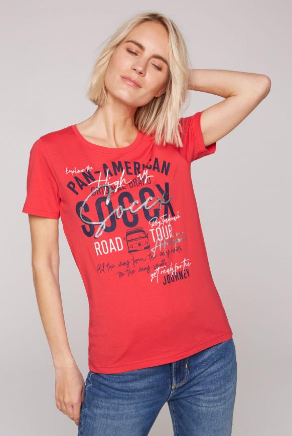 T-Shirt Rundhals mit Label Print red orange