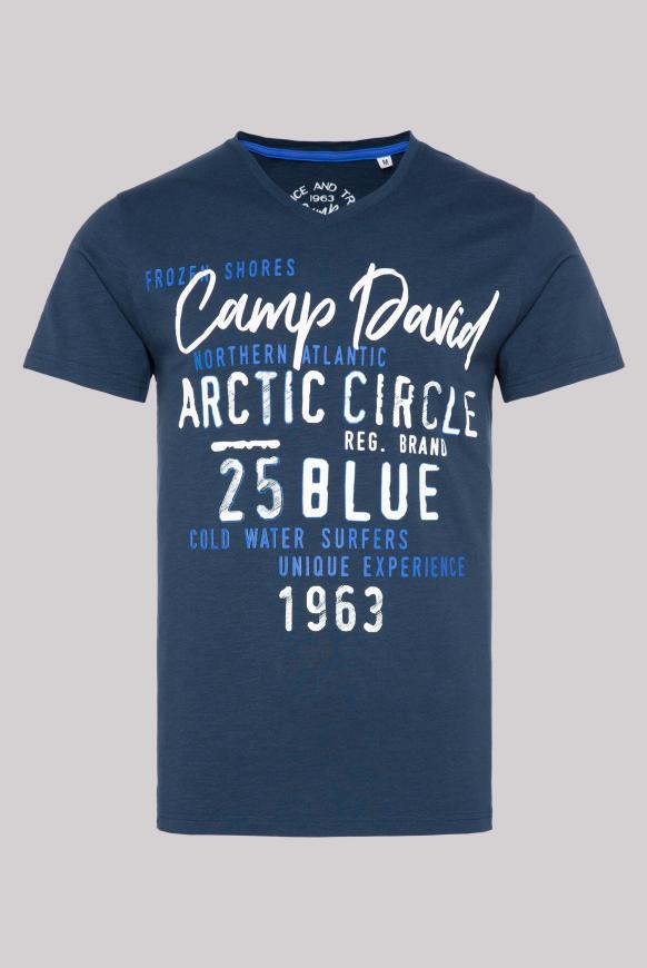 T-Shirt V-Neck mit Artworks diving navy