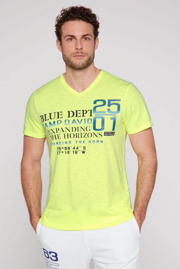 T-Shirt V-Neck mit Gradient Rubber Print neon lime