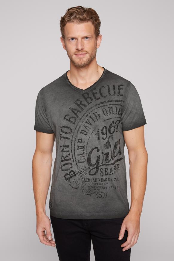 T-Shirt V-Neck mit Label Print granite