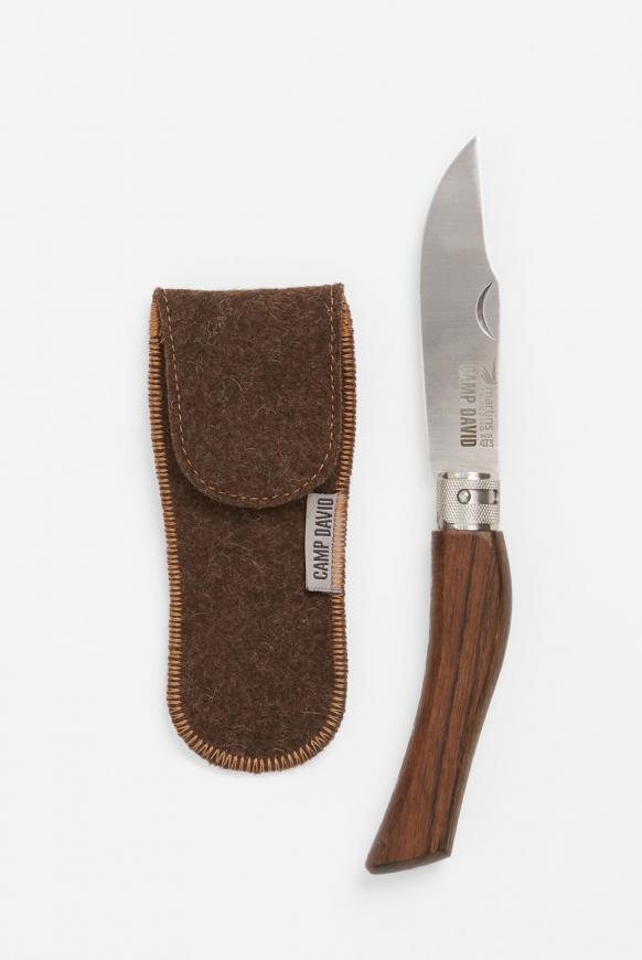 Taschenmesser mit Holzgriff und Filzhülle dark wood