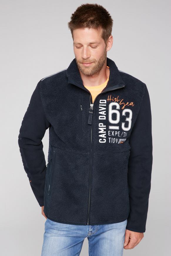 Teddyfleecejacke im Materialmix mit Stickereien
