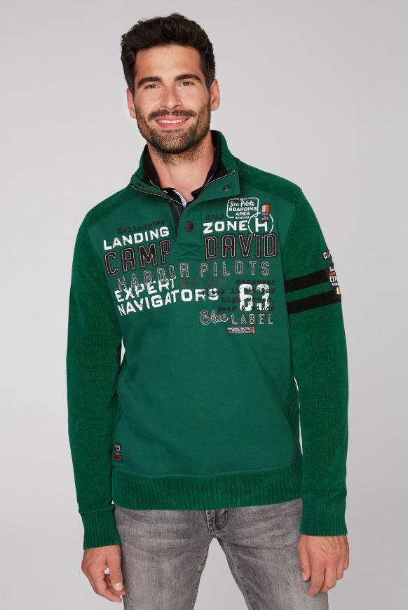 Troyer-Pullover im Materialmix mit Artwork