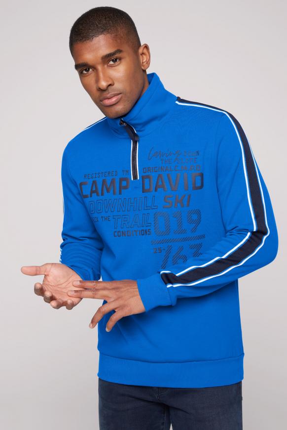 Troyer-Sweatshirt mit Artwork und Streifen-Tapes neon blue