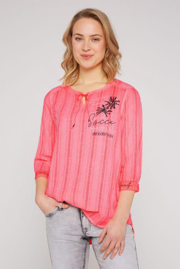 Tunika-Bluse mit Webstreifen und Artwork