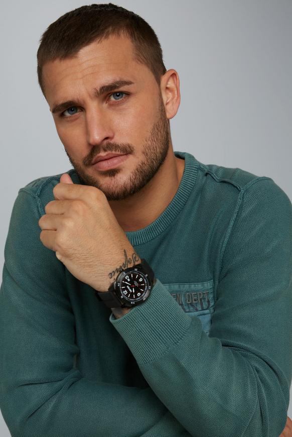 Uhr aus Edelstahl mit Silikonarmband black