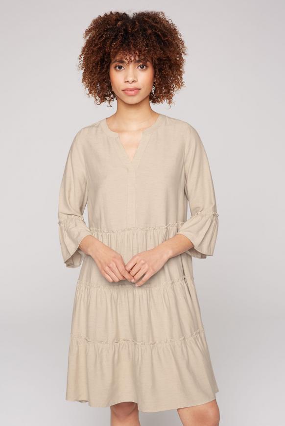 Unifarbenes Tunika-Kleid mit Volants light caramel