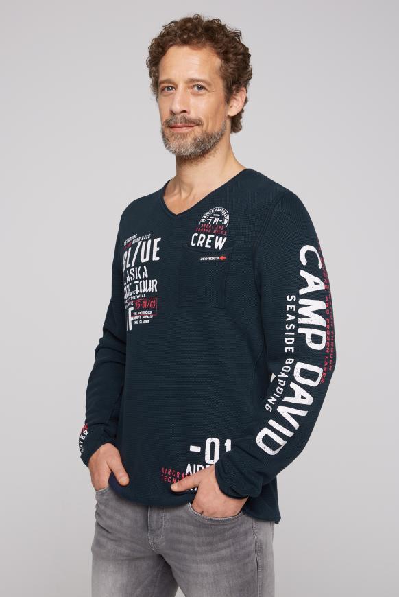 V-Pullover mit Used Look frozen navy