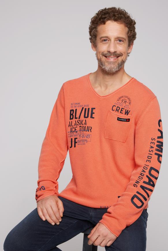 V-Pullover mit Used Look mission orange
