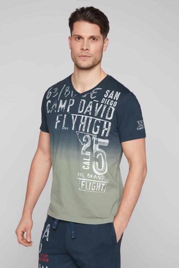 V-Shirt Dip Dye mit Used Print khaki / reef blue