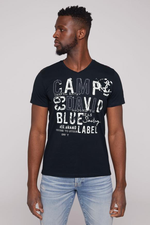 V-Shirt mit Logo-Applikationen blue navy