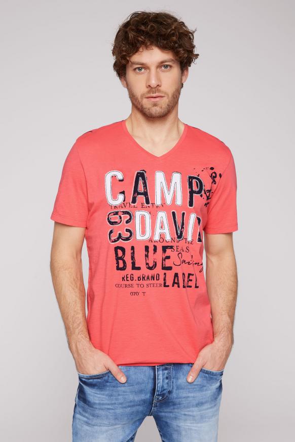 V-Shirt mit Logo-Applikationen sunset red