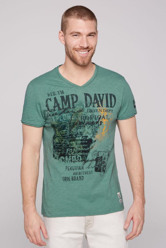 V-Shirt mit Prints und Stickereien deep green
