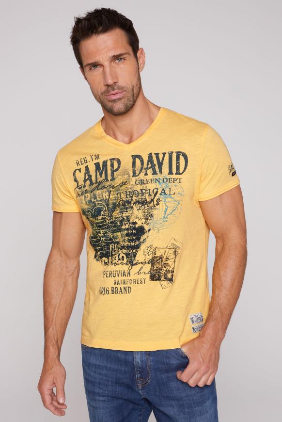 V-Shirt mit Prints und Stickereien mountain yellow