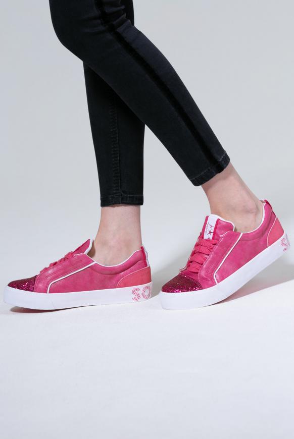 Veganer Plateau-Sneaker mit Glitterkappe