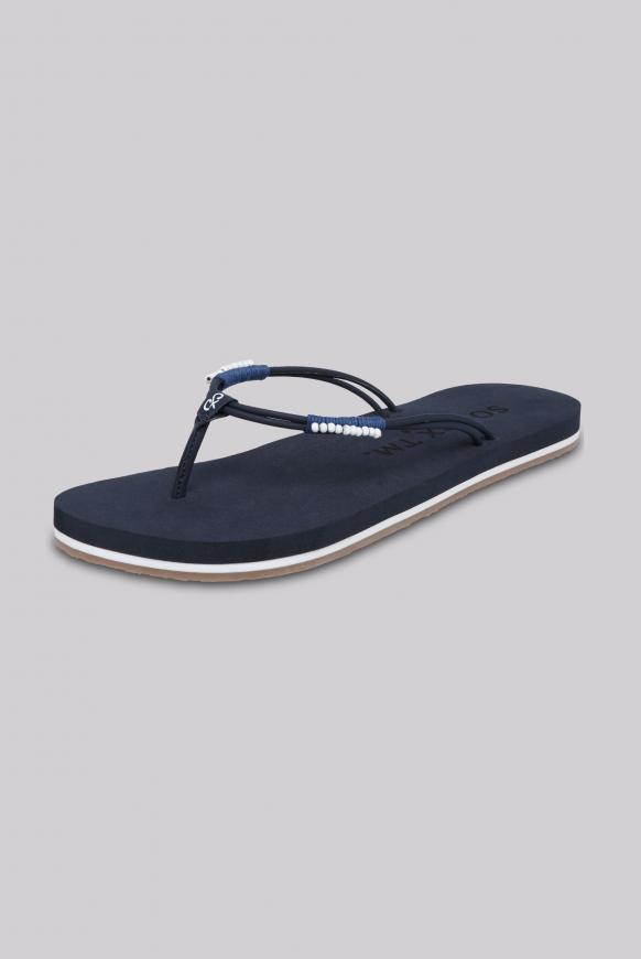 Veganer Zehentrenner mit Holzperlendekor blue navy