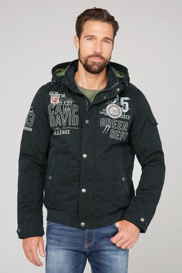 Wattierter Blouson mit Kapuze und Artworks