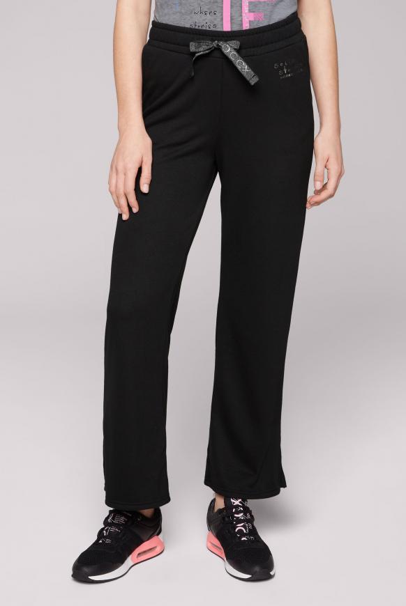 Wide Leg Sweathose mit Folien-Print black