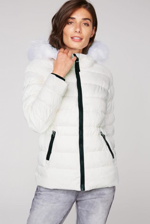 Winterjacke mit gesmokten Nähten und Fake Fur