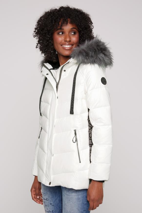 Winterjacke mit Kunstfellkragen und Logo-Tapes