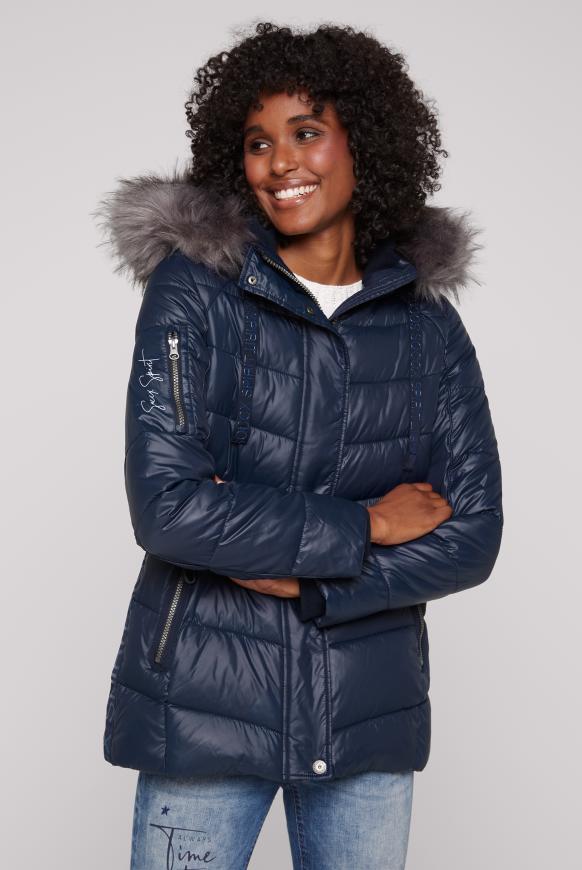 Winterjacke mit Kunstfellkragen und Logo-Tapes