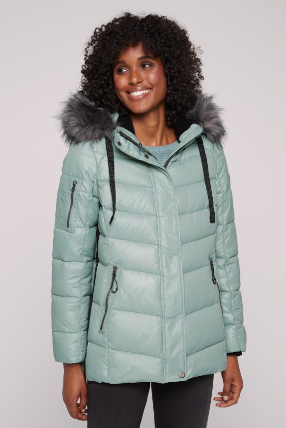 Winterjacke mit Kunstfellkragen und Logo-Tapes
