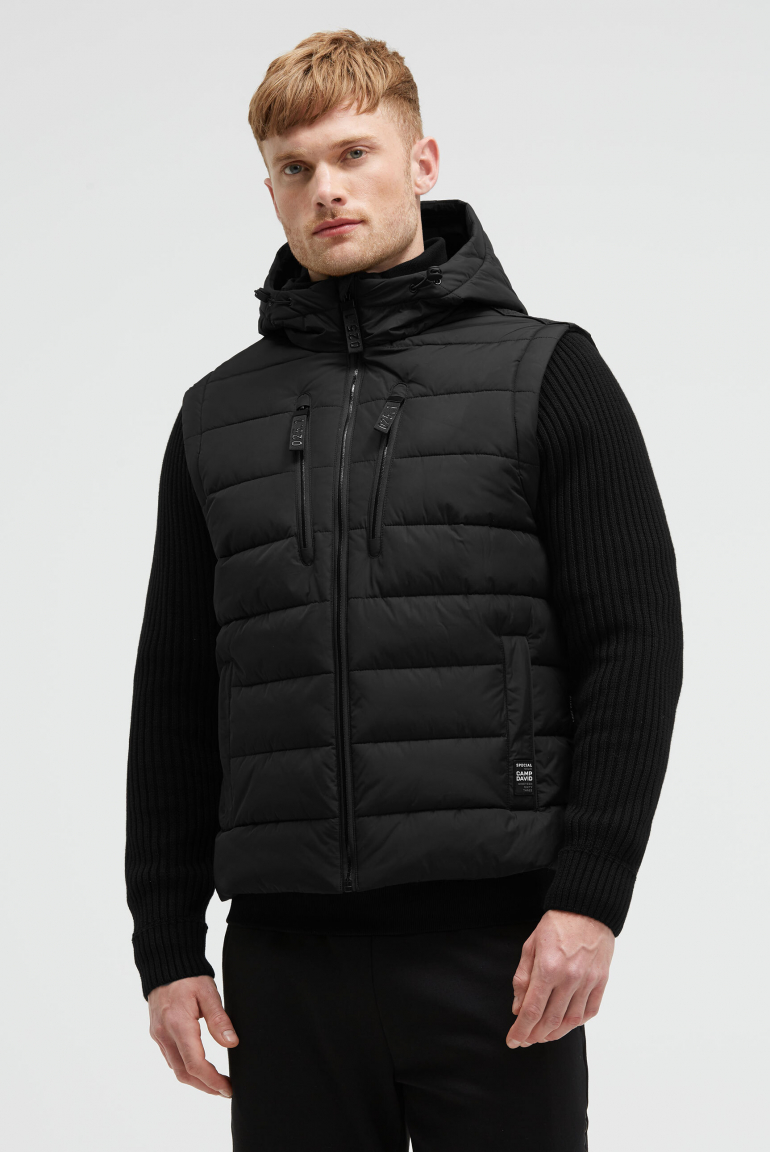 2-in-1 Steppweste mit abtrennbaren Strickärmeln black