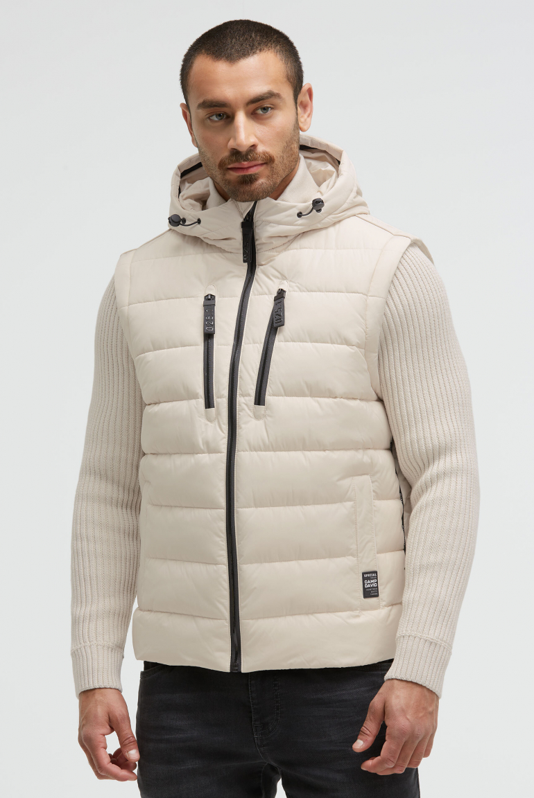 2-in-1 Steppweste mit abtrennbaren Strickärmeln light sand