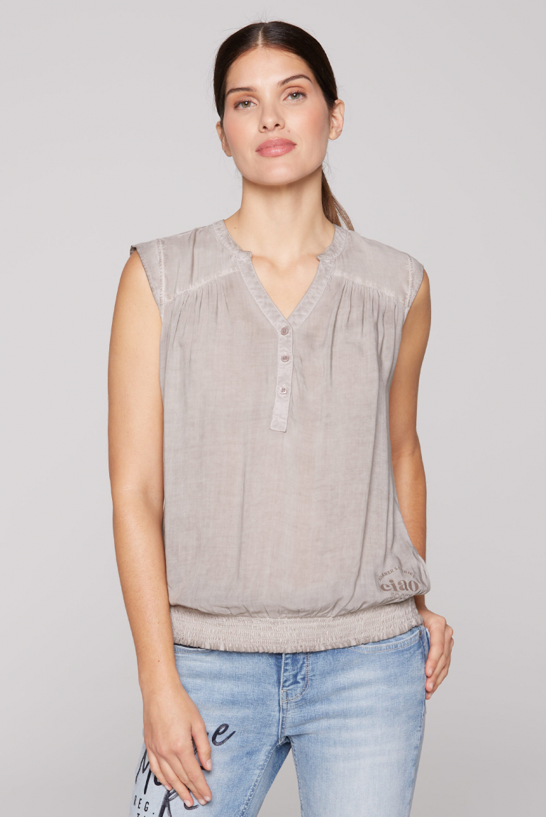 Ärmellose Bluse mit Rücken-Artwork pale sand