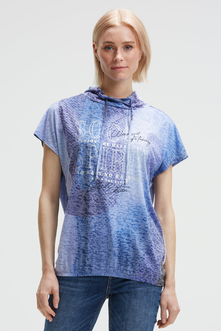Ärmelloses Ausbrenner-Shirt mit Kragen und All Over Print river blue