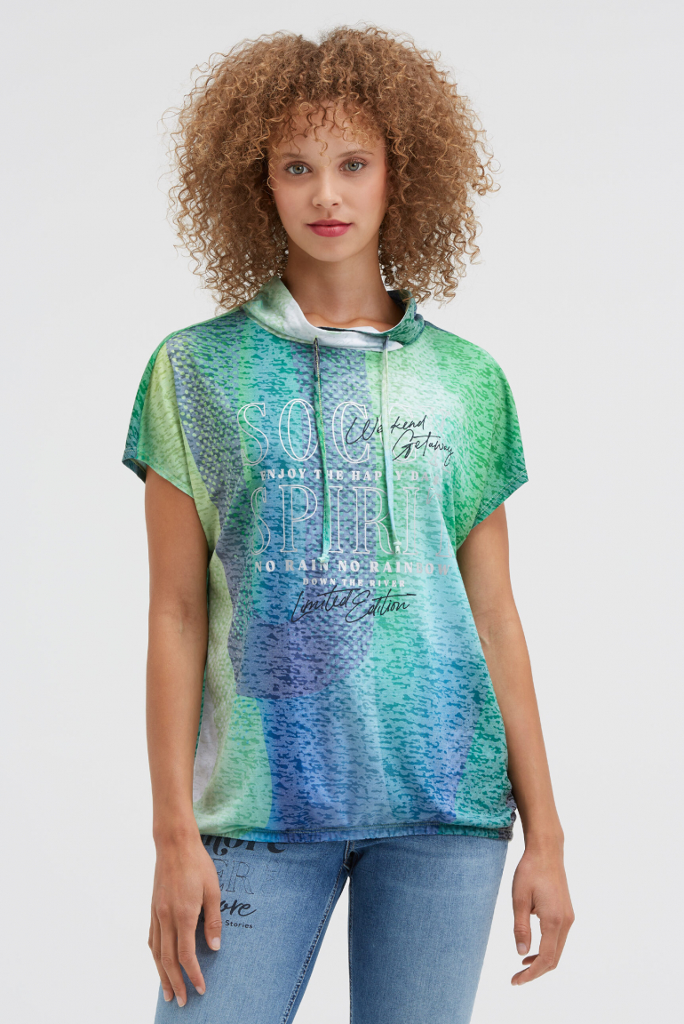 Ärmelloses Ausbrenner-Shirt mit Kragen und All Over Print milky green