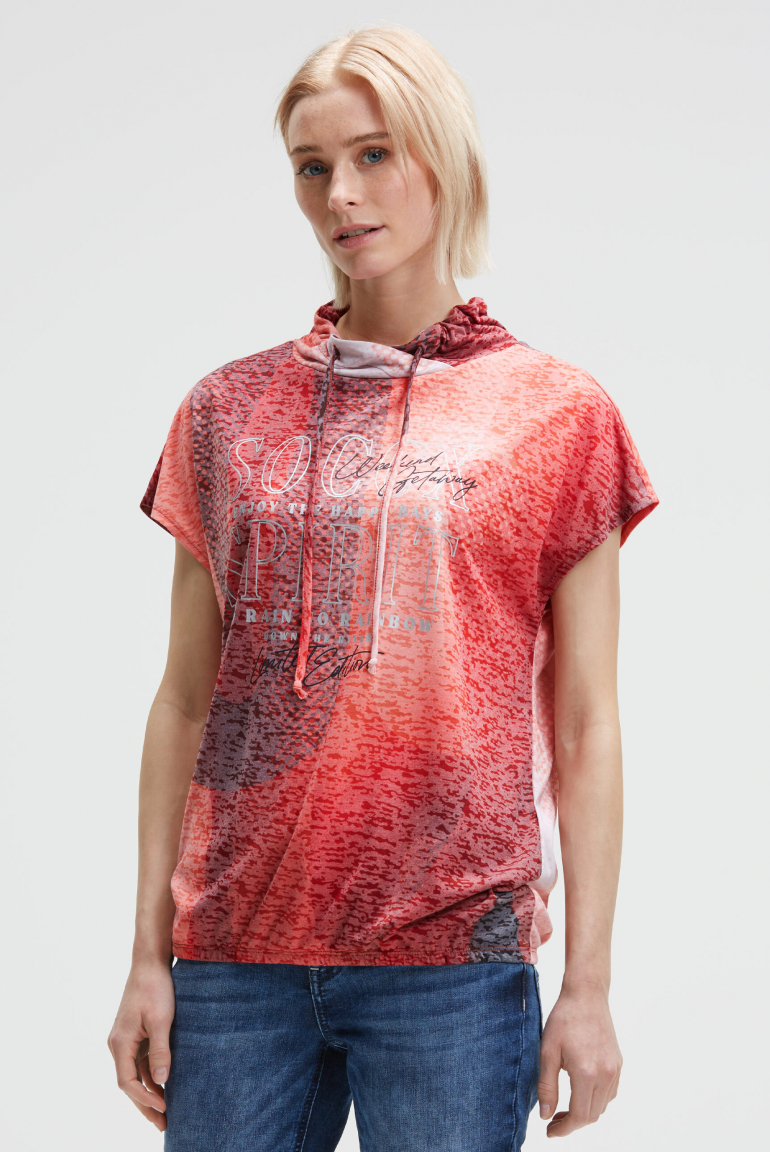 Ärmelloses Ausbrenner-Shirt mit Kragen und All Over Print red heaven