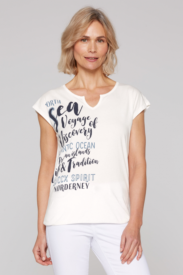 Ärmelloses Shirt mit Print und Elastiksaum ivory