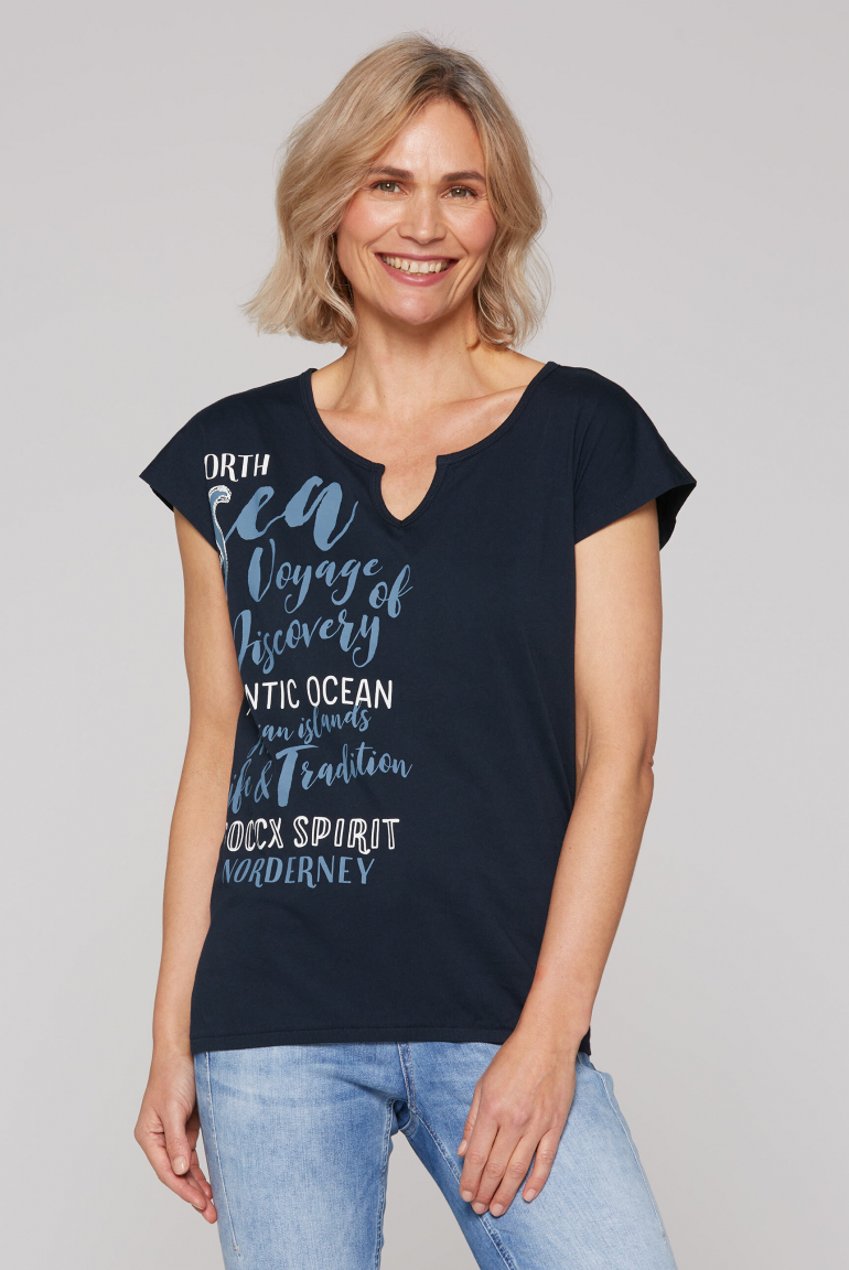 Ärmelloses Shirt mit Print und Elastiksaum blue navy