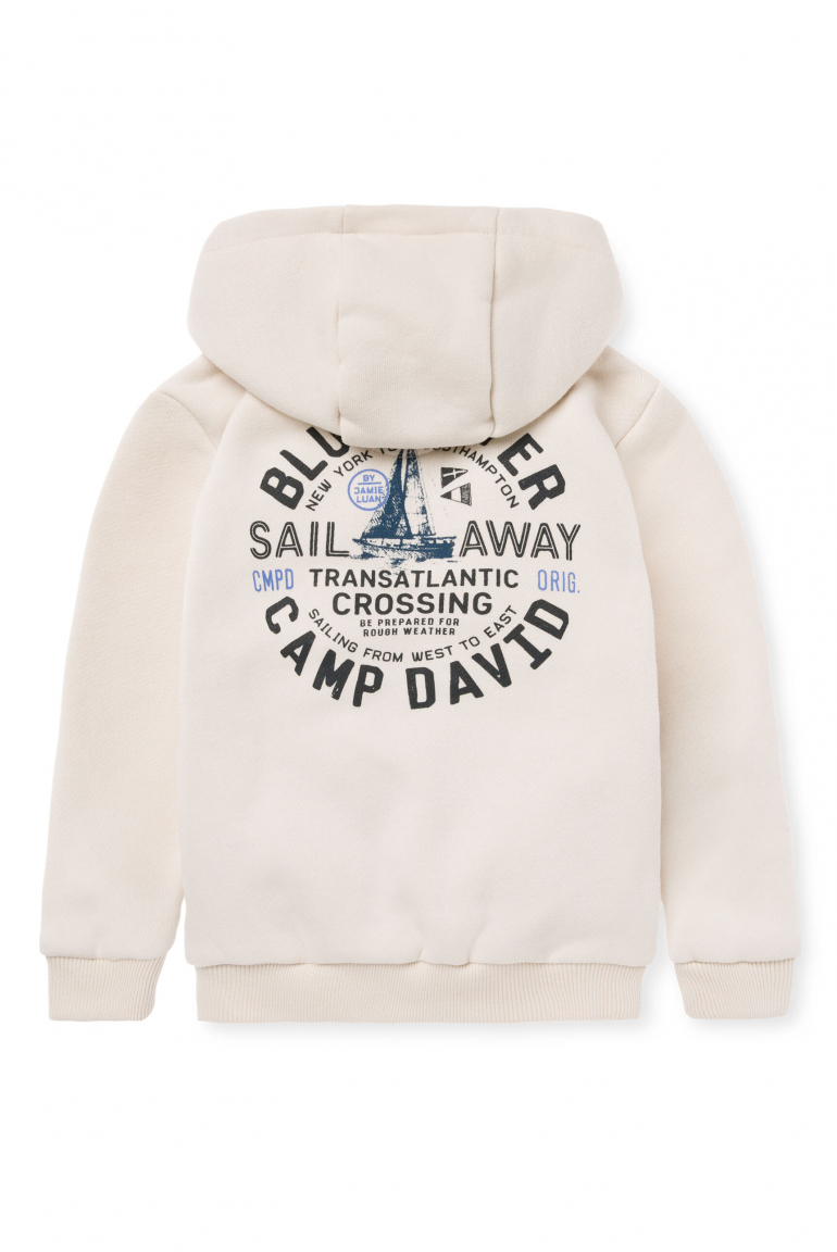 Baby Kapuzensweatjacke mit Label Prints ecru