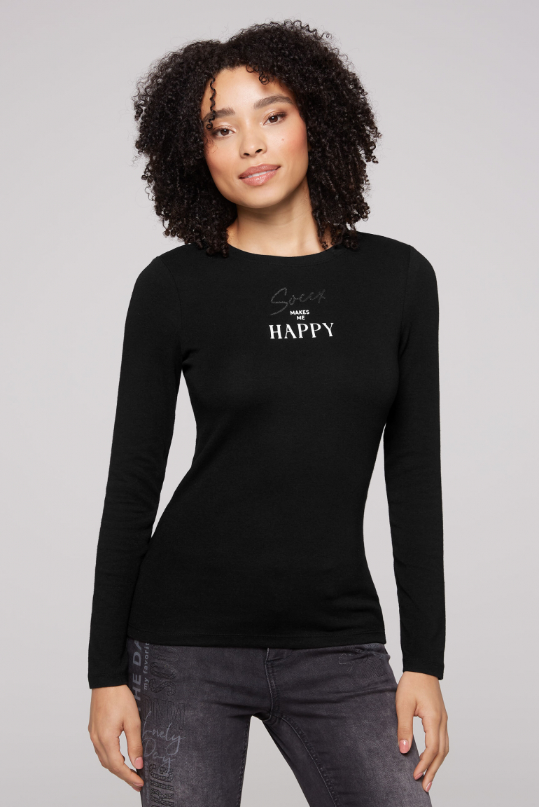 Basic Rippshirt mit Glitter Wording black