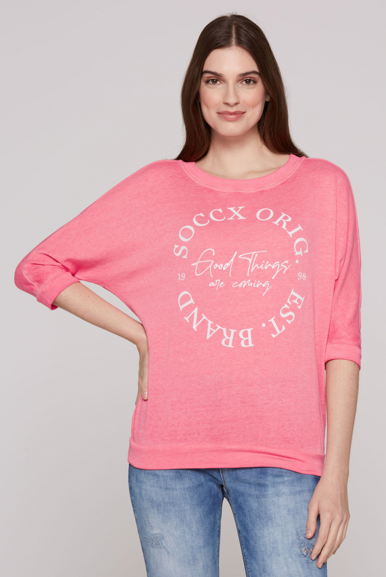 Basic Sweatshirt mit verkürzten Fledermausärmeln coral pink