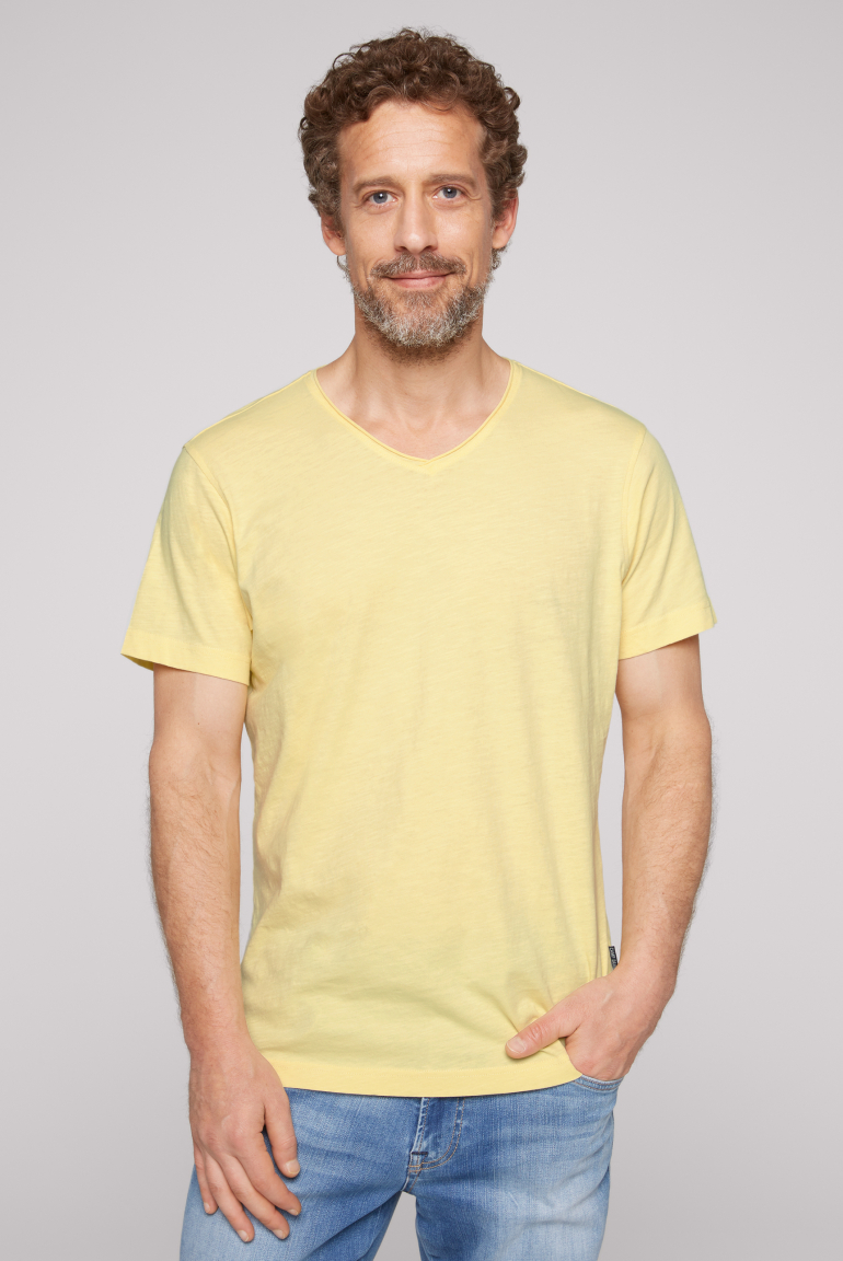 Basic T-Shirt V-Neck mit Used-Kante sun
