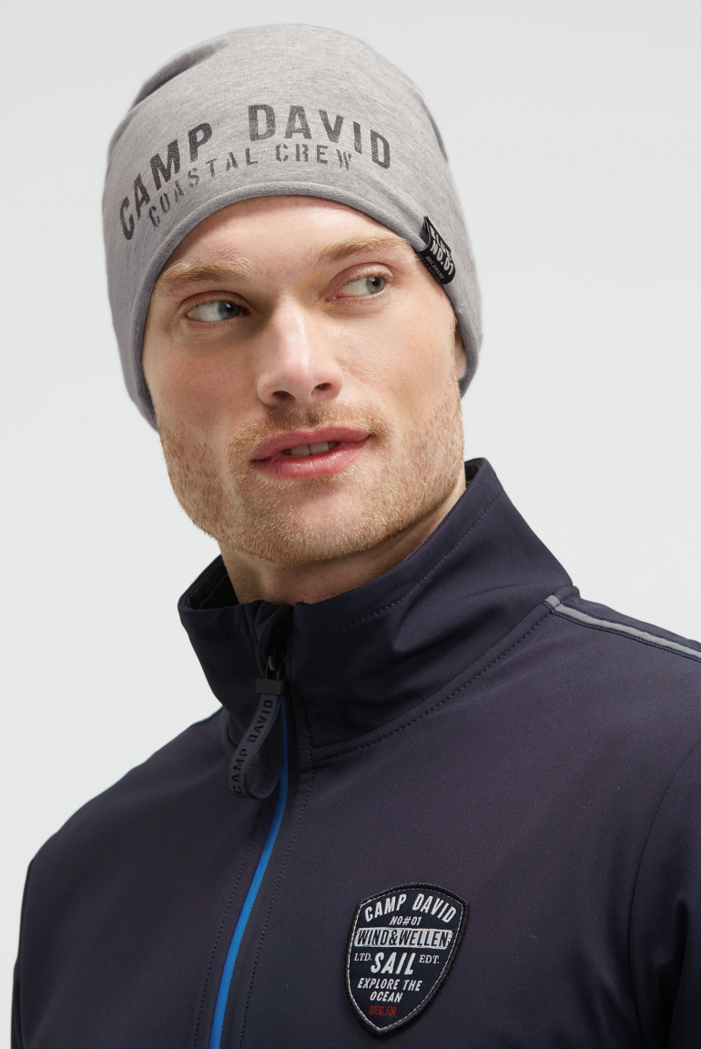 Beanie aus Jersey mit Logo Print grey melange
