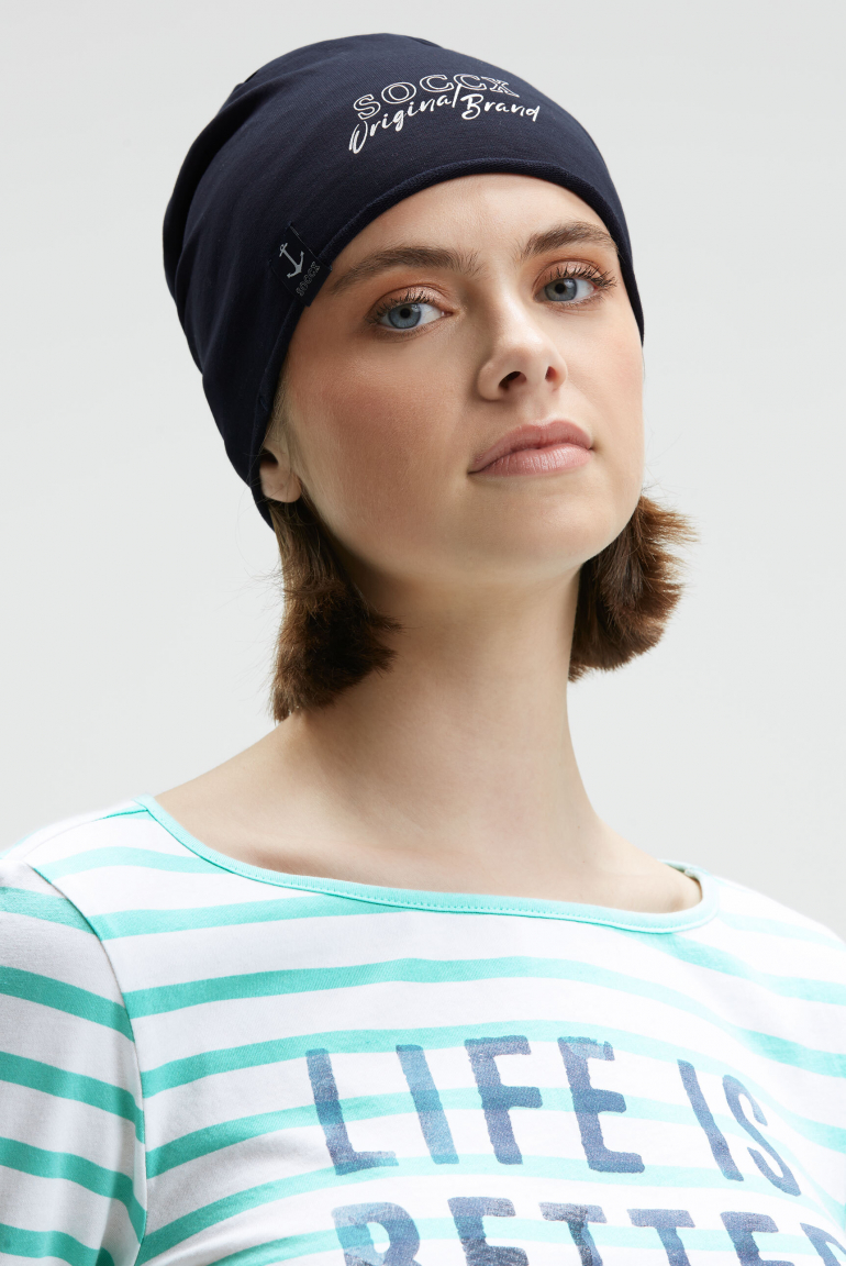 Beanie aus Jersey mit Logo Print blue navy