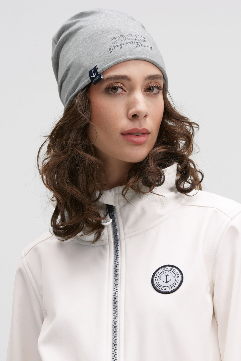 Beanie aus Jersey mit Logo Print grey melange